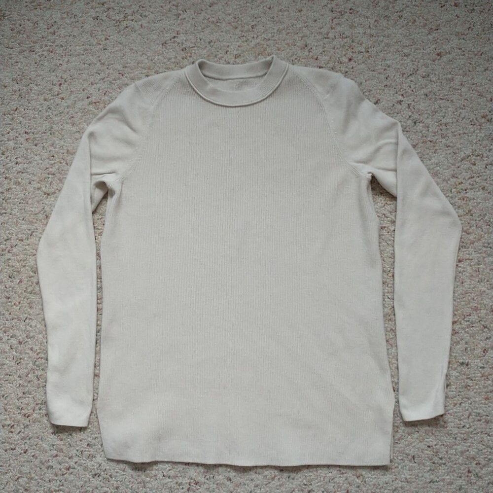 Lululemon Take It All Sweater Womens M Off White Crewneck Thumb Holes Rib Knit